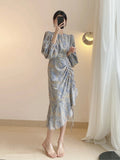 French floral women's spring dress 2022 new temperament long skirt waist slimming design niche skirt bandage