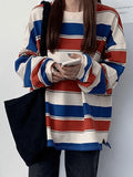 Vintage Striped Pullover Sweatshirt- Outfit
