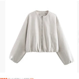 Women's ZA Autumn And Winter New Round Neck Soft Short Bomber Jacket
