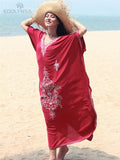 Quick-drying Black Indie Folk Embroidered Long Summer Beach Dress Moroccan Kaftan Plus Size Women Beachwear Maxi Dress