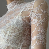 Solid Color Temperament Sunscreen Lace Lace Perspective Long-Sleeved Half-Neck T-Shirt Top