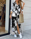 Autumn Elegant Button Sexy V Neck Women's Midi Shirt Dress Summer Chain Print Party Maxi Beach Ladies Long Dress