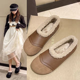 Zingj Velvet Bean Shoes Women 2023 Winter New Vintage Women's Shoes Round Head Soft Sole Soft Leather One Foot Pedal Warm Cotton Shoes Women-Outfit