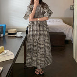 Vintage Ruffle Sleeve Long Maxi Dress Women Loose Black Blue Korean Dress Summer 2021 Fashion