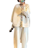 Zingj Winter New Round Collar Restore Ancient Ways Wave Edge Sen Is Department Of Art Sweet Color Button Loose Recreational Cardigan Sweater Female-Outfit