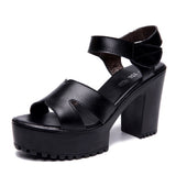 Leather High Heel Waterproof Sandals Women Fashion Crocodile Pattern Walking Shoes Summer Coarse Heel Magic Sticky H Women's