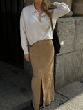 Sued Brown Maxi Skirt- Outfit