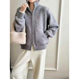 Solid Color Thin Knitted Collar Jacket 2025 New Simple Leisure Pocket Short Zipper Open