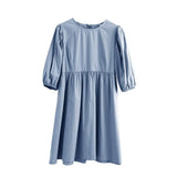 Babydoll Dress 100% Cotton Woman O-neck Short Mini Dress Lantern Sleeve Blouses Female A-line Ladies Dresses Summer