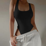 Zingj Style 2024 Summer Women's Solid Color Slim U-Neck Sleeveless Vest Jumpsuit-Outfit
