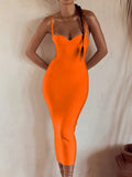 Bandage Dress Summer Women Sexy Strap Backless Bodycon Dress 2022 Female Orange Midi Evening Club Party Dresses
