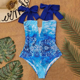 Piece Swimsuit 2021 New Cute Swimwear Women Bow Swimwear Hollow Out Bathing Suit Back crisscross Monokini