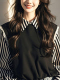 Year's Popular Black Striped Fake Two-Piece Shirt Woman 2025 Spring New Unique Beautiful Design Top