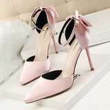 Zingj Korean Version Of Sweet Women's Shoes Fine Heel High Heel Shallow Mouth Pointed Silk Hollow Bow After A Word With