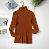 2021 Autumn Winter Sweater Knitted Women Khaki Long Sleeve Slim Casual Turtleneck Pullover Ladies White