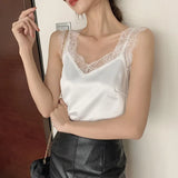 Satin Summer Tops For Women 2021 V Neck Basic Sleeveless Lace Tank Tops Women Summer Female Silk Top Plus Size