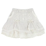 Kawaii Lolita Mini Skirt Women Winter Lace Casual Elegant Sweet Female Skirt High Waist Bandage Korean Skirt 2022