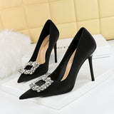 Zingj Fashion Banquet High-Heeled Shoes Women's Shoes Fine Heel Ultra High Heel Shallow Mouth Pointed Water Diamond Buckle Single Shoes