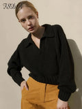 Green Long Sleeve Sweater Knitted Women V Neck Autumn Winter 2021 Fashion Pullover Casual Black