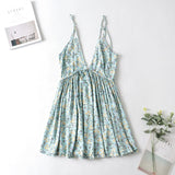 Queens Women Floral Print Sleeveless Beach Bohemian Spaghetti Strap Dresses Ladies Cotton Boho Mini Dress