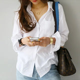 Spring One Pocket Women White Blouse Female Shirt Tops Long Sleeve Casual Turn-down Collar OL Style Women Loose