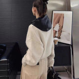 Zingj Goods Autumn Winter Contracted Design Sense Hooded Double Zipper Lazy Wind Knit Sweater Cardigan Coat Female