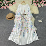 Zingj New Women's Dress Oversized Skirt Print Pleated Waist Lace Holiday