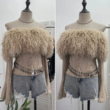Sexy Wind Shoulder Hair Knitted Shirt Girl Short To Make Old Broken Long-Sleeved T-Shirt Top