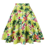 Women Midi Pleated Skirts Vintage 50s 60s Flower Printed Summer Ball Gown High Waist Audrey Hepburn Retro Swing Skater