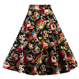 Women Midi Pleated Skirts Vintage 50s 60s Flower Printed Summer Ball Gown High Waist Audrey Hepburn Retro Swing Skater