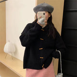 Zingj Horn Button Solid Color Sweater Coat Women's Winter 2024 New Loose Lazy Wind Hoodie Knit Cardigan-Outfit