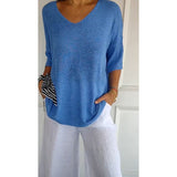 Casual Sweater Basic Thin V-Neck Seven-Sleeve Solid Female Bottoming Shirt Ice Cream
