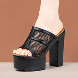 High-Heeled Slippers Women's Summer 2024 New Waterproof Platform Thick Bottom Fish Mouth Slippers Large Size Fishmouth Slippers Wear Fashionable Word