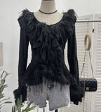 Real Shooting Waste Soil Wind Irregular Wood Ear Trumin Knitting To Make Old Hole Splicing Hairy Blouse Hottie Cardigan