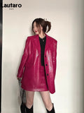 Autumn Loose Casual Shiny Crocodile Print Patent Pu Leather Blazer for Women Single Breasted Luxury Designer