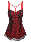 Lace Overlay Lace Up Tank Top Women O Ring Gothic
