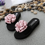 women Bohemia Floral Beach Sandals Striped bow Slippers Flip Flops For Women Summer slippers 3CM High heel