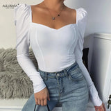 Fashion Autumn New Women T-shirt Long Sleeve V Collar Top Solid Color Skinny Fitting Casual Tees for Shopping Daily