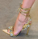Heels 2024 New Sexy Cross-Tie Diamond Open-Toed Summer Style With High-Heeled