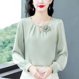 Satin Shirt Female Spring New Gentle Foreign Style Pearl Hanging Feeling Foreign Style