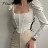 2021 Autumn Winter Corset Crop Top Women Tube Bustier Black Khaki Sexy Casual Y2K Long Sleeve T Shirts Party