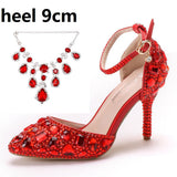 Tuxedo Diamond Wedding Shoes 9 Fine Heel Pointed Sandals Luxury Water Drill Wedding Shoes