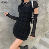 2022 Spring Fashion Simple Plaid Patchwork Young Style Dress Women Casual Street Slim Office Lady Black Mini