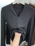 Zingj Temperament Goddess 2024 Autumn New Good Version V Collar Short Sleeve Female Slim Slim Elastic Cotton Black
