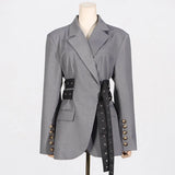 Zingj Jacket Female 2024 Autumn Dress New Fashion Temperament Side Belt Waist Advanced Sense Splicing Long-Sleeved
