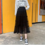 Zingj New Long Lace Layer Patchwork Mesh Skirt Over The Knee A Word Versatile Vertical Skirt Female Autumn-Outfit