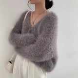 Zingj Korea Loose Autumn Winter Niche Lazy Collar Single Breasted Sweater Sweater Show Collarbone Top-Outfit