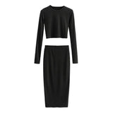 Women Sexy Skirt Set Casual Long Sleeve Top & Slim Midi Skirt Two Piece Set Streetwear Autumn Female