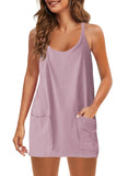 Summer Solid Sleeveless Dress Fine Shoulder Strap Vest Skirt Sports Skirt