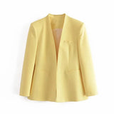 Solid Casual Women Suit Blazer Jacket Office Lady Double Pocket Cardigan Simple Coat Elegant Chic Streetwear
